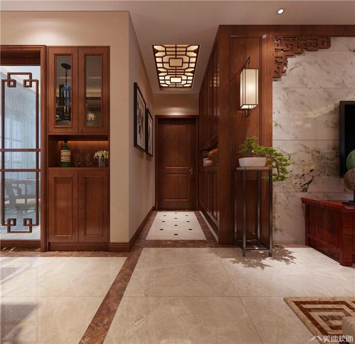 长沙阳光丽城中式装修案例-玄关