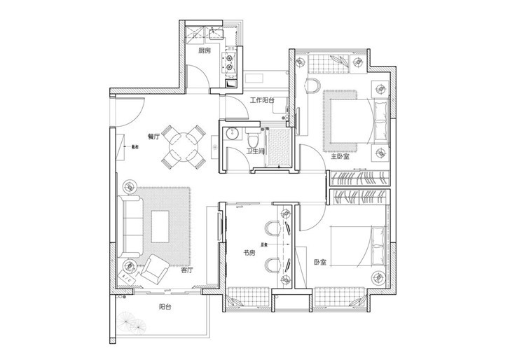 长沙新城国际花都90平装修案例-户型图