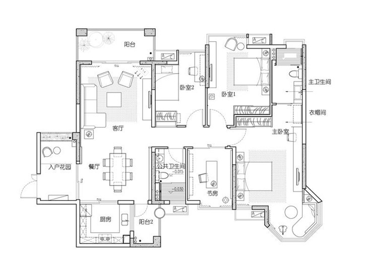 长沙松雅湖金岸150平装修案例-户型图