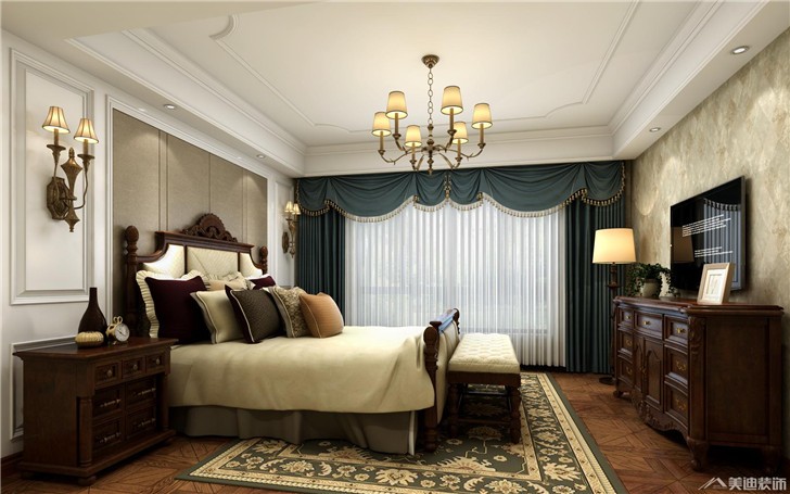 华润·橡树湾美式风格装修案例-卧室