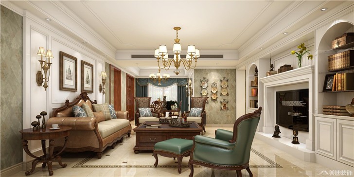 华润·橡树湾美式风格装修案例-客厅