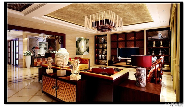 碧桂园别墅新中式案例-客厅