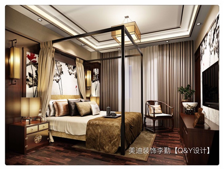 山水英伦新中式装修案例-卧室