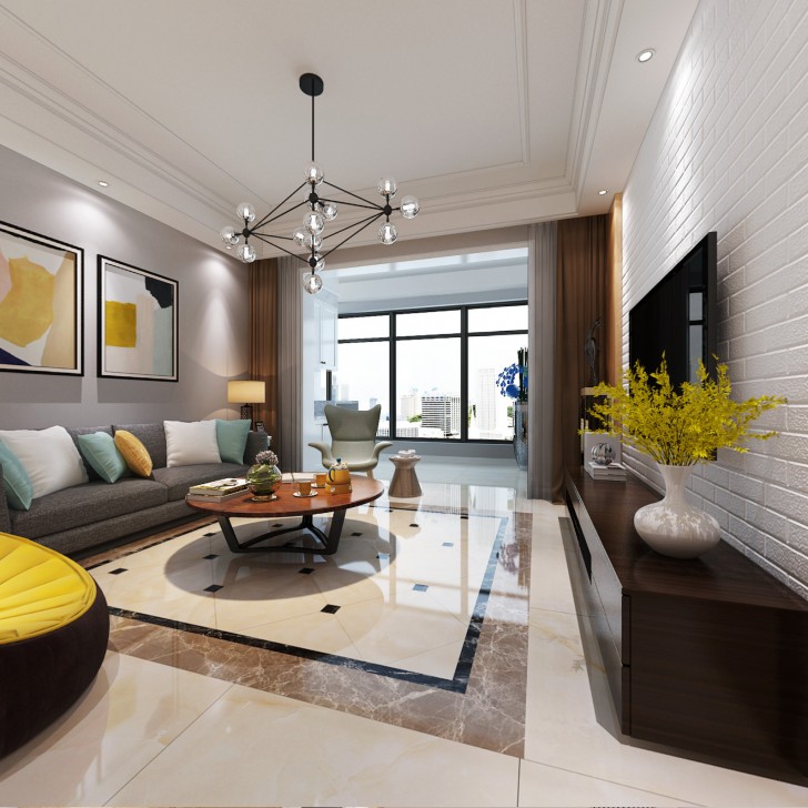 长沙湘江世纪城融江苑现代风案例-客厅