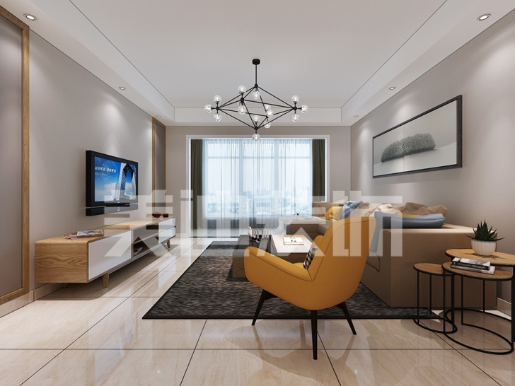 绿地海外滩北欧客厅装修效果图