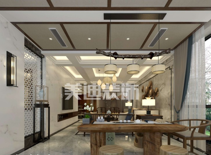 湘麓国际别墅新中式装修效果图-书房