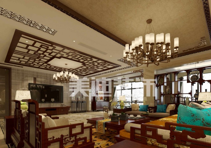 水映加州新中式装修效果图—客厅