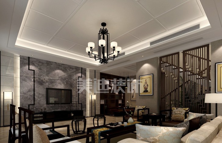 堤亚纳湾新中式装修效果图—客厅