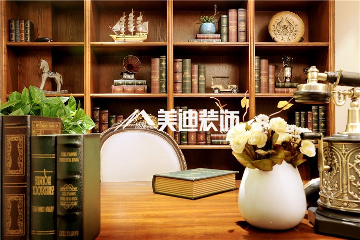郡原美村300平美式风装修案例图—书房