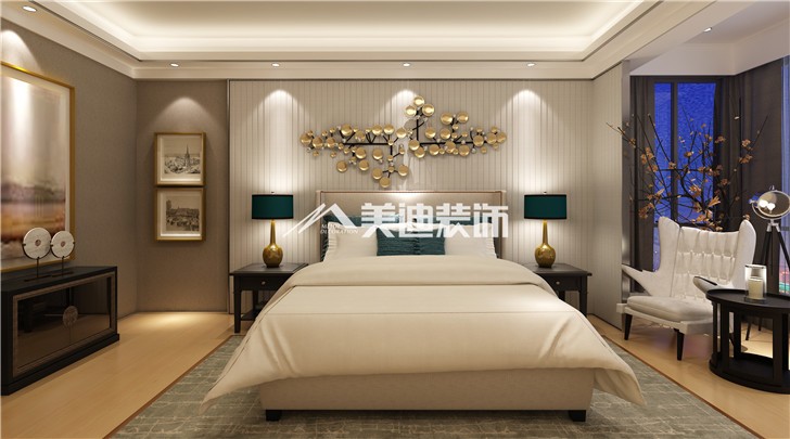保利国际广场180平港式风装修案例图—卧室