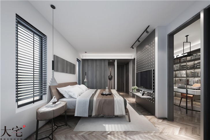 中海天鉴240平工业风平装修案例图—卧室