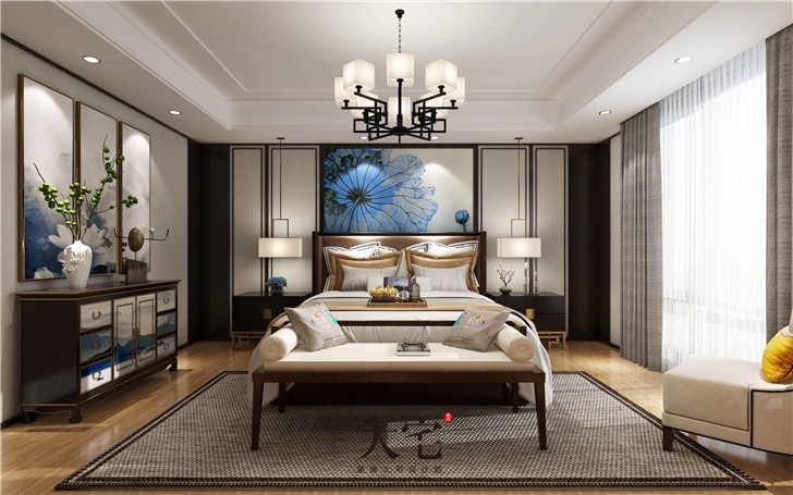 天麓尚层250平别墅东方雅韵风装修案例图—卧室