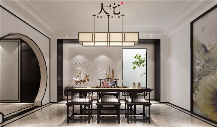天麓尚层250平别墅东方雅韵风装修案例图—餐厅