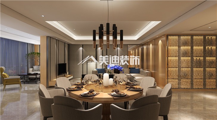保利国际广场180平港式风装修案例图—餐厅