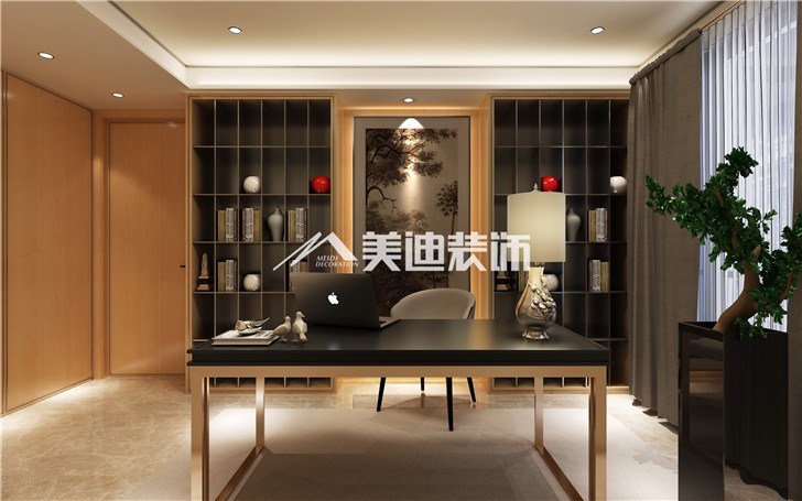 保利国际广场180平港式风装修案例图—书房