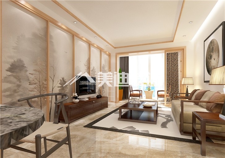 辉煌国际新中式风装修案例图—客厅