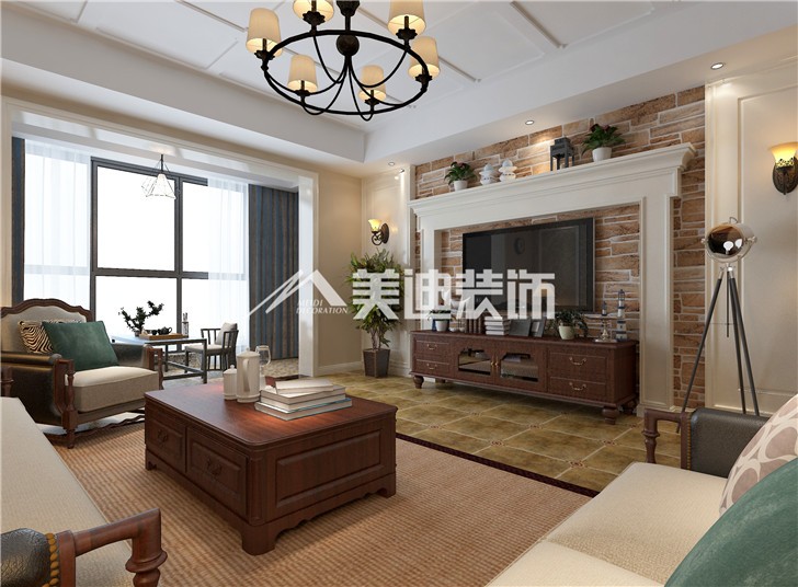锦绣世纪美式风装修案例图—客厅