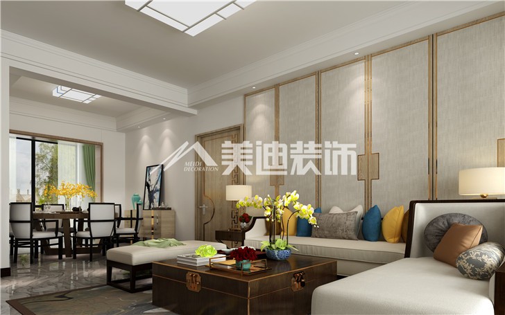 华润橡树湾新中式案例装修图—客餐厅