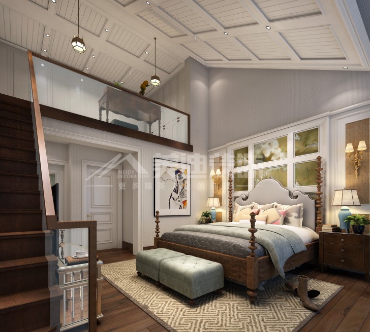 龙湖湘风原著300平简欧装修案例图—主卧室