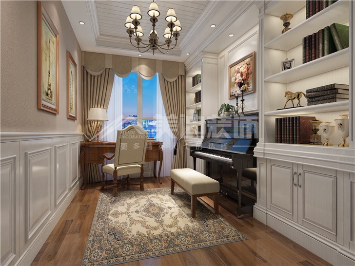 保利西海岸简欧风装修案例图—书房