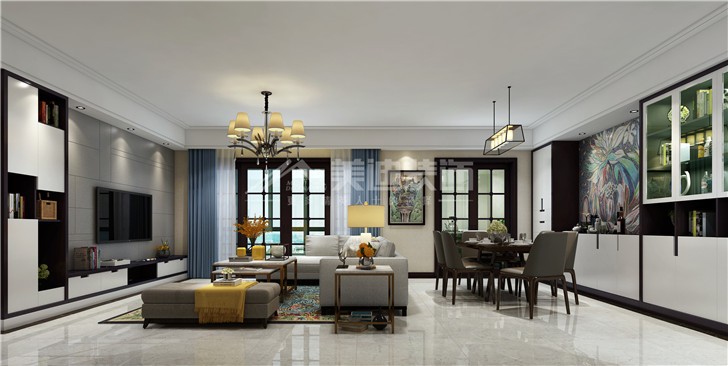 荣悦台新奢古典风装修案例图—客厅