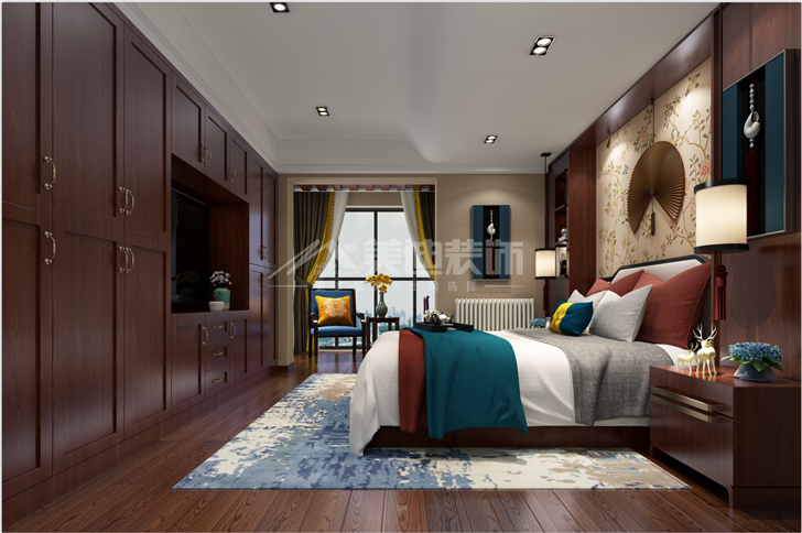 山湖鹭岛中式风装修案例图—卧室