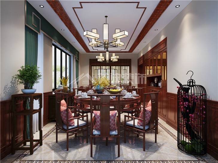 山湖鹭岛中式风装修案例图—餐厅