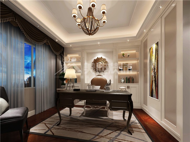 定江洋285平欧式风装修案例图—书房