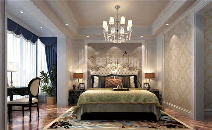 龙湖湘风原著欧式280平装修案例图—卧室