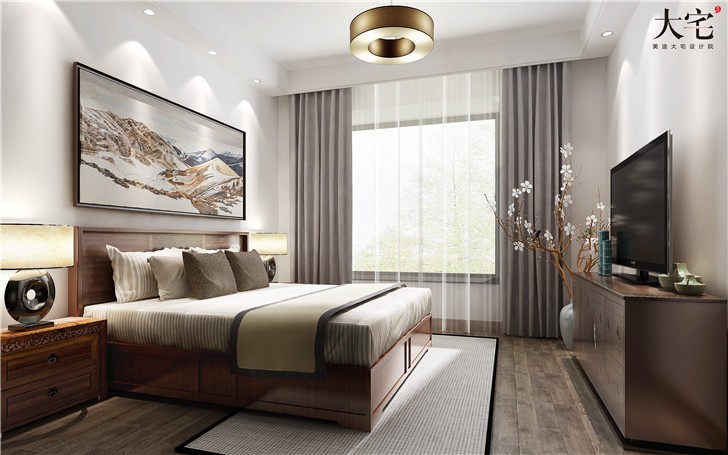 江山一号190平新中式风装修案例图—卧室