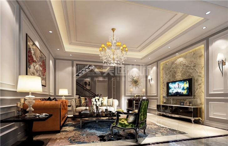 龙湖湘风原著欧式280平装修案例图—客厅