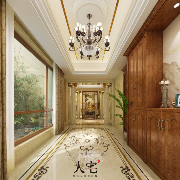 金地三千府402平欧式风装修案例图—过道