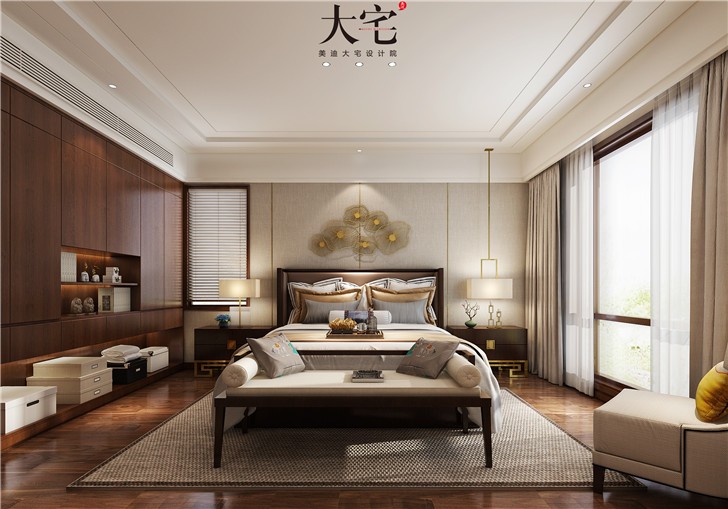 青竹湖曦园390平新中式装修案例图—卧室