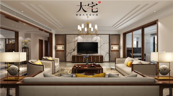 青竹湖曦园390平新中式装修案例图—客厅