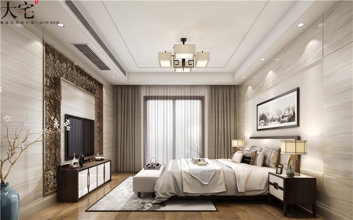 金地三千府347平新中式风装修案例图—卧室
