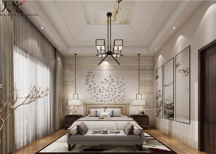 金地三千府347平新中式风装修案例图—卧室