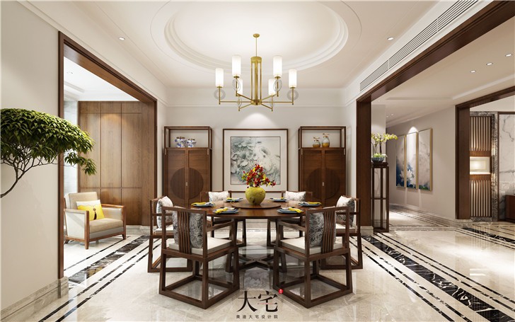 青竹湖曦园390平新中式装修案例图—餐厅