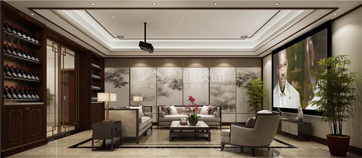 江河中央洋房252平欧式风装修案例图—客厅