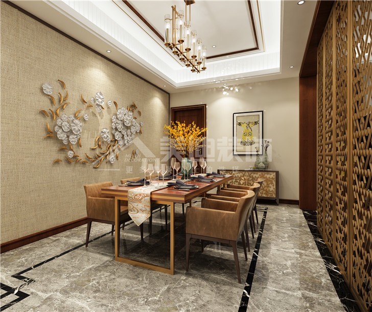 江河中央洋房252平欧式风装修案例图—餐厅