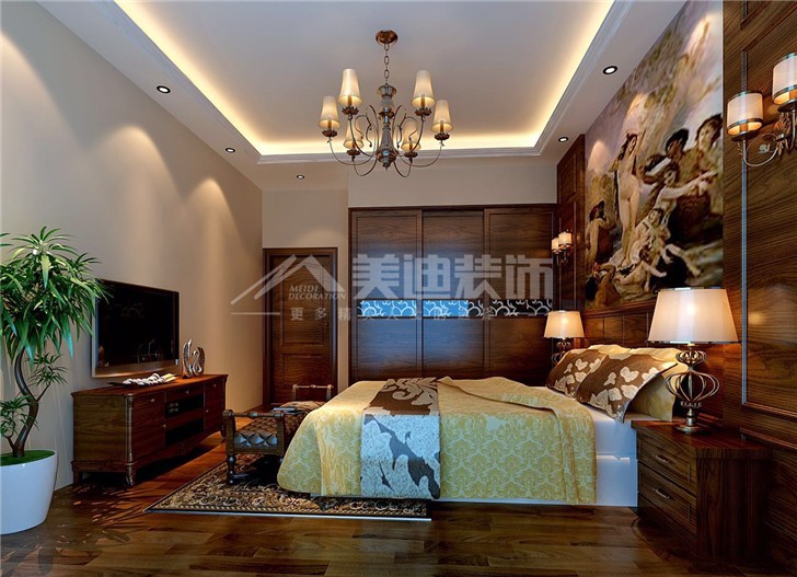 怡海星城200平美式风装修案例图—卧室