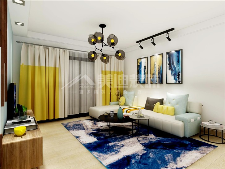 中航山水蓝天120平简约风装修案例图—客厅