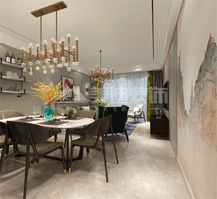 汇金城131平简欧风装修案例图—餐厅
