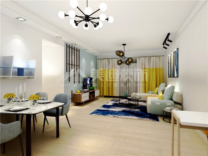 中航山水蓝天120平简约风装修案例图—客厅