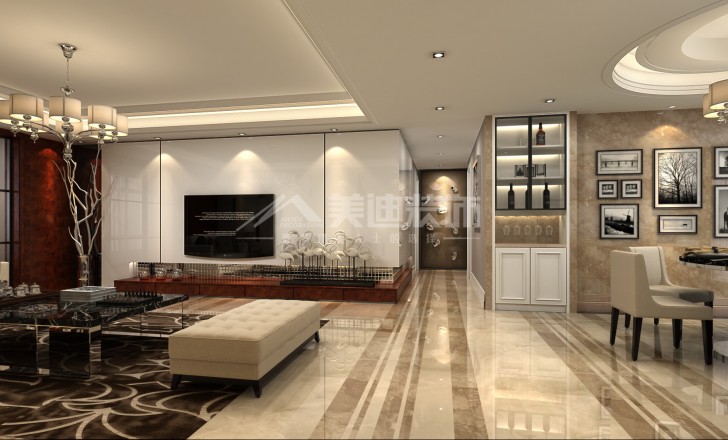 亚华香舍138平欧式风装修案例图—客餐厅