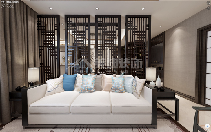 华润橡树湾138平新中式装修案例图—客厅