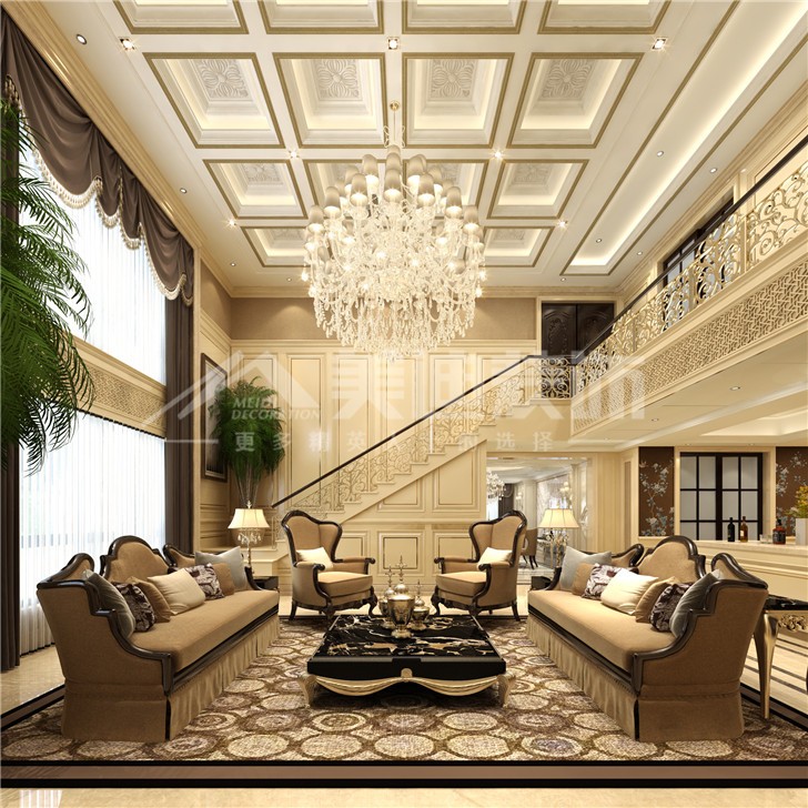 湘江雅颂居230平欧式风装修案例图—客厅