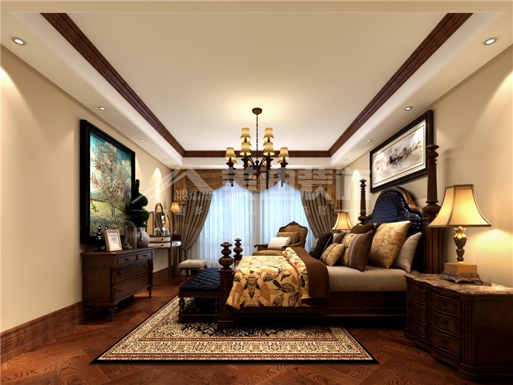 绿城桂花城236平欧式风装修案例图—主人房