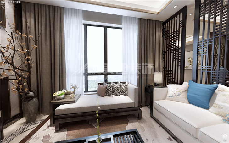 华润橡树湾138平新中式装修案例图—客厅