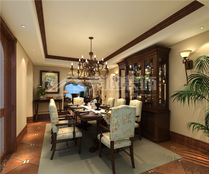 绿城桂花城236平欧式风装修案例图—餐厅