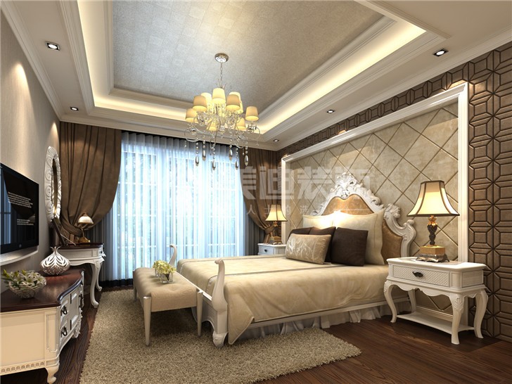 湘江雅颂居230平欧式风装修案例图—主人房